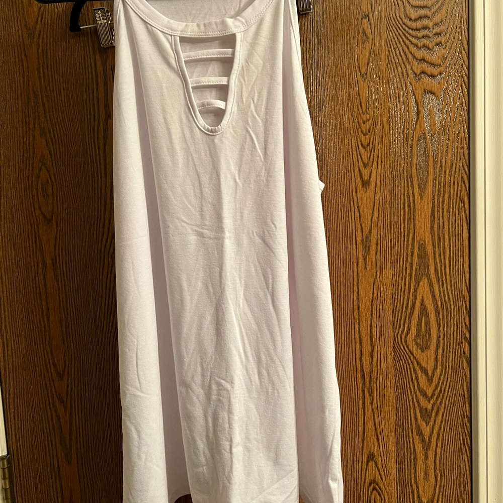 White Cut Out Tank Top with Cage Detail